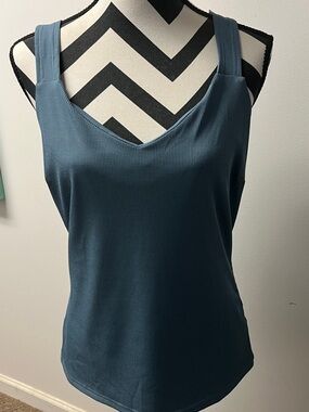 Amazon Ribbed V-Neck Tank Top in Slate Blue